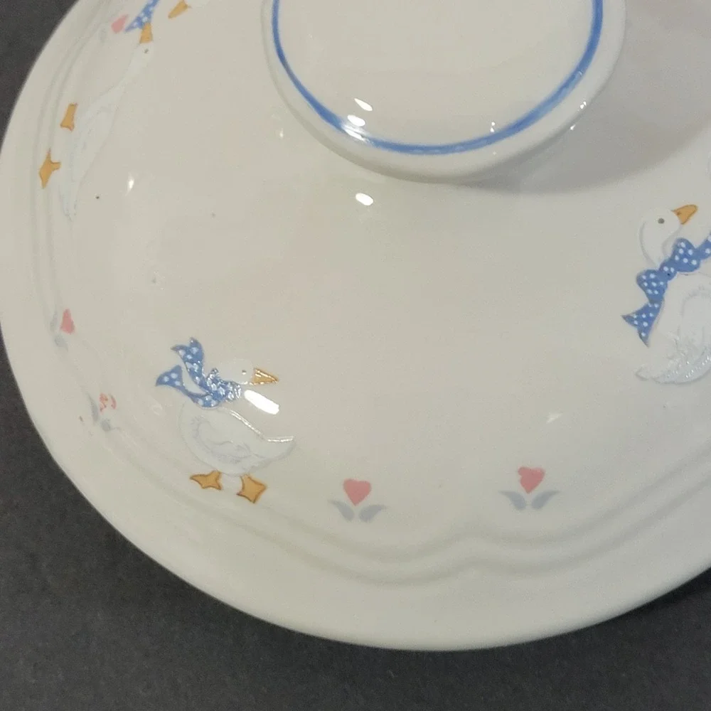 Vintage Goose Canister Lid Brickoven Stoneware Beige Blue LID ONLY 6